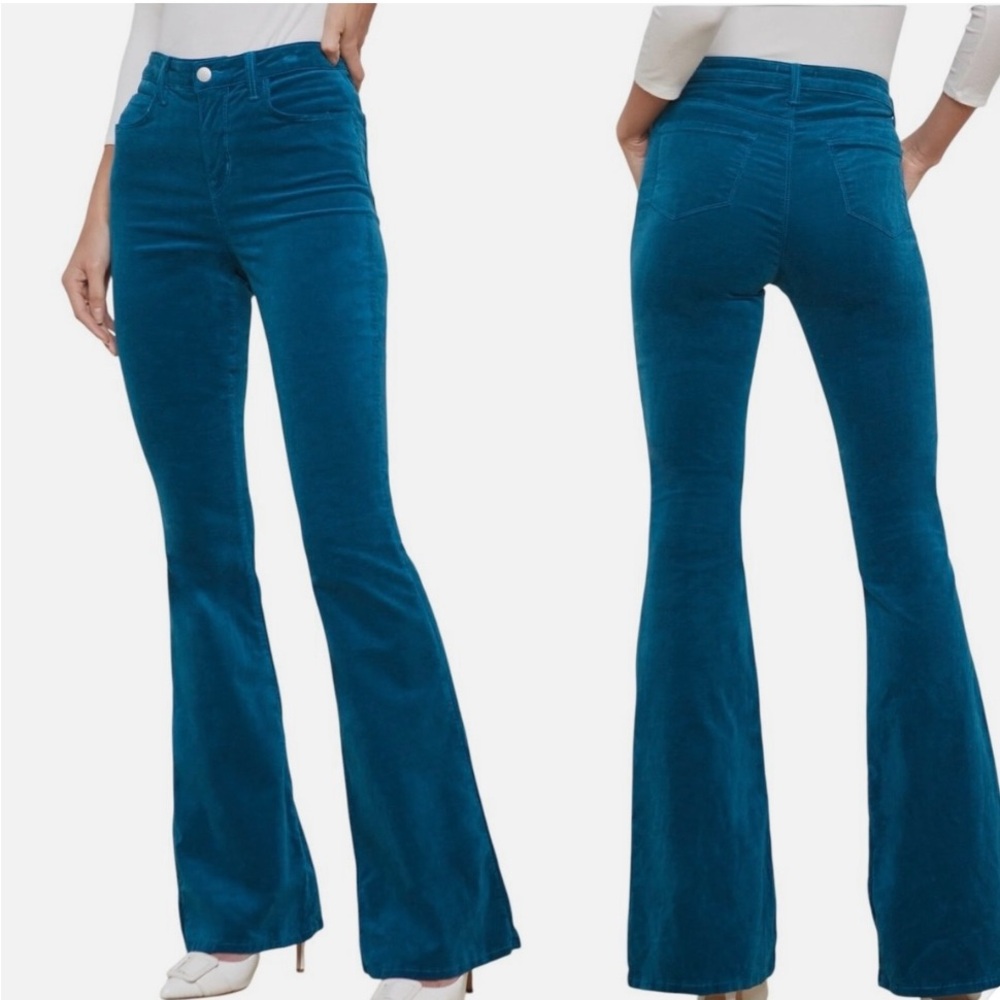 L'Agence 'Marty' Blue Velvet Denim Flare  Jean